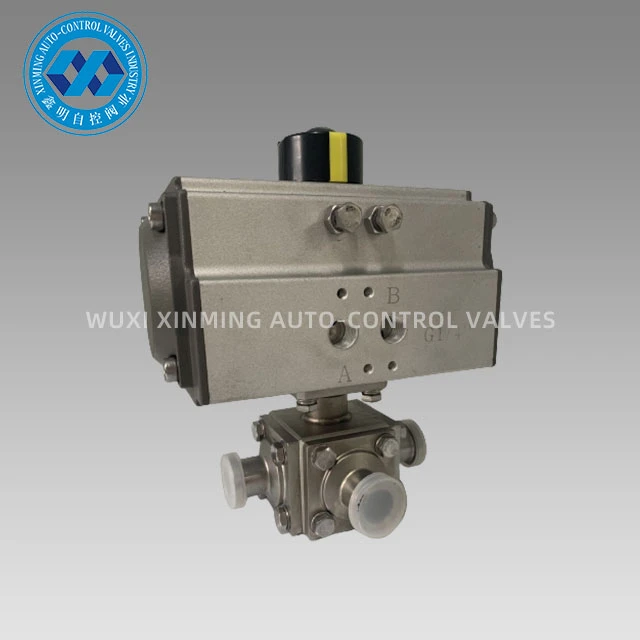 info-1-1 Pneumatic Actuator Tri-clamp Three Way Ball Valve