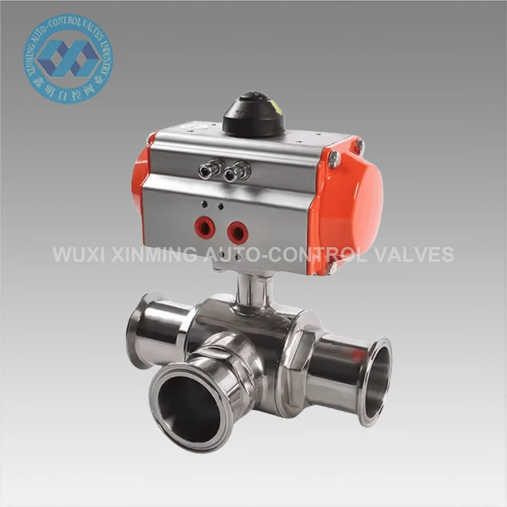 Sanitary Stainless Steel Three-way Ball Valve Double Acting Actuator