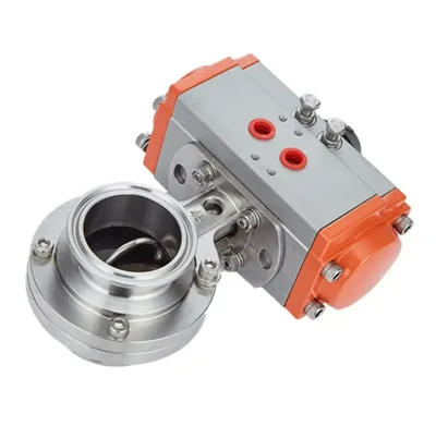 Valvă fluture pneumatic cu acțiune de grad igienic de placă