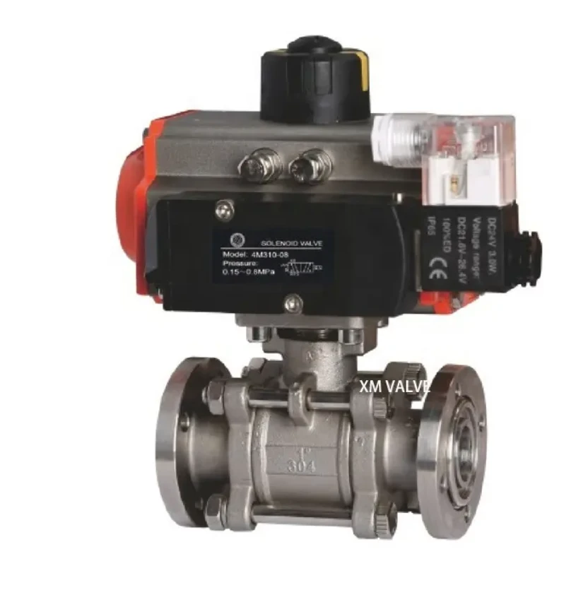 Water Purification Pneumatic 3PC Thread Ball Valve With Pneumatic Actuator